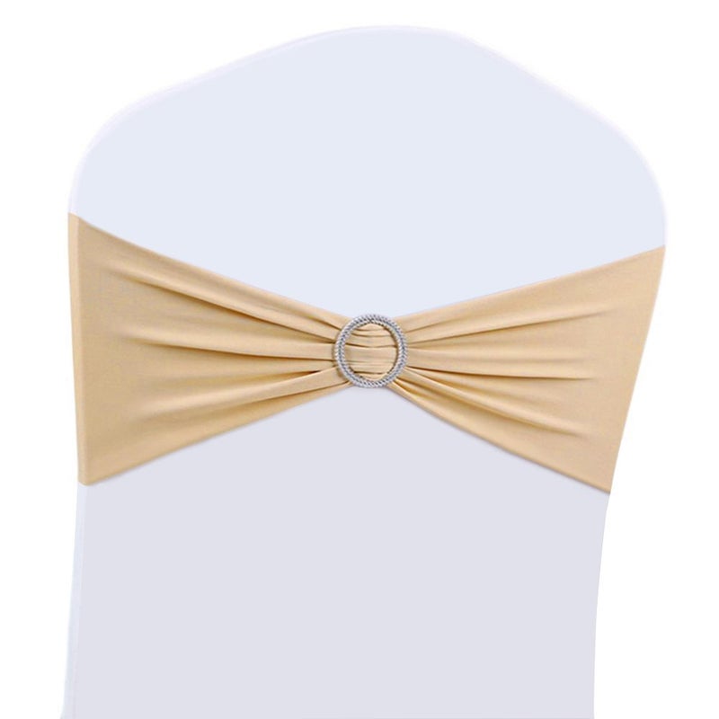 Boshen 100PCS Wedding Chair Decorations Stretch Chair Bows and Sashes for Party Ceremony Reception Banquet Spandex Chair Covers slipcovers (100, Champagne) - Image 1